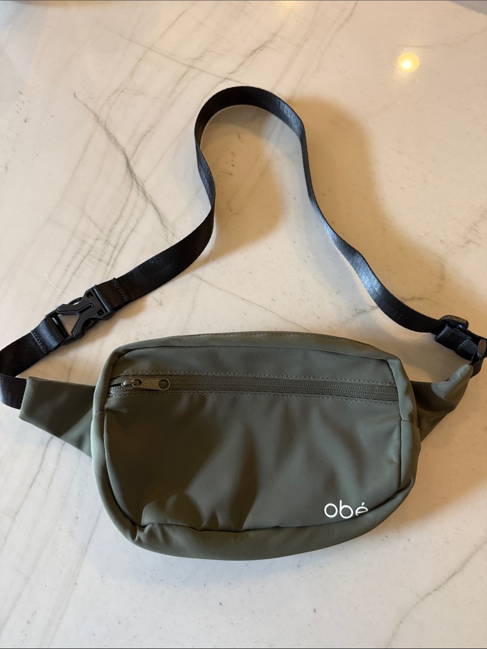 Obé Olive Green Crossbody Belt Bag with Adjustable Black Strap